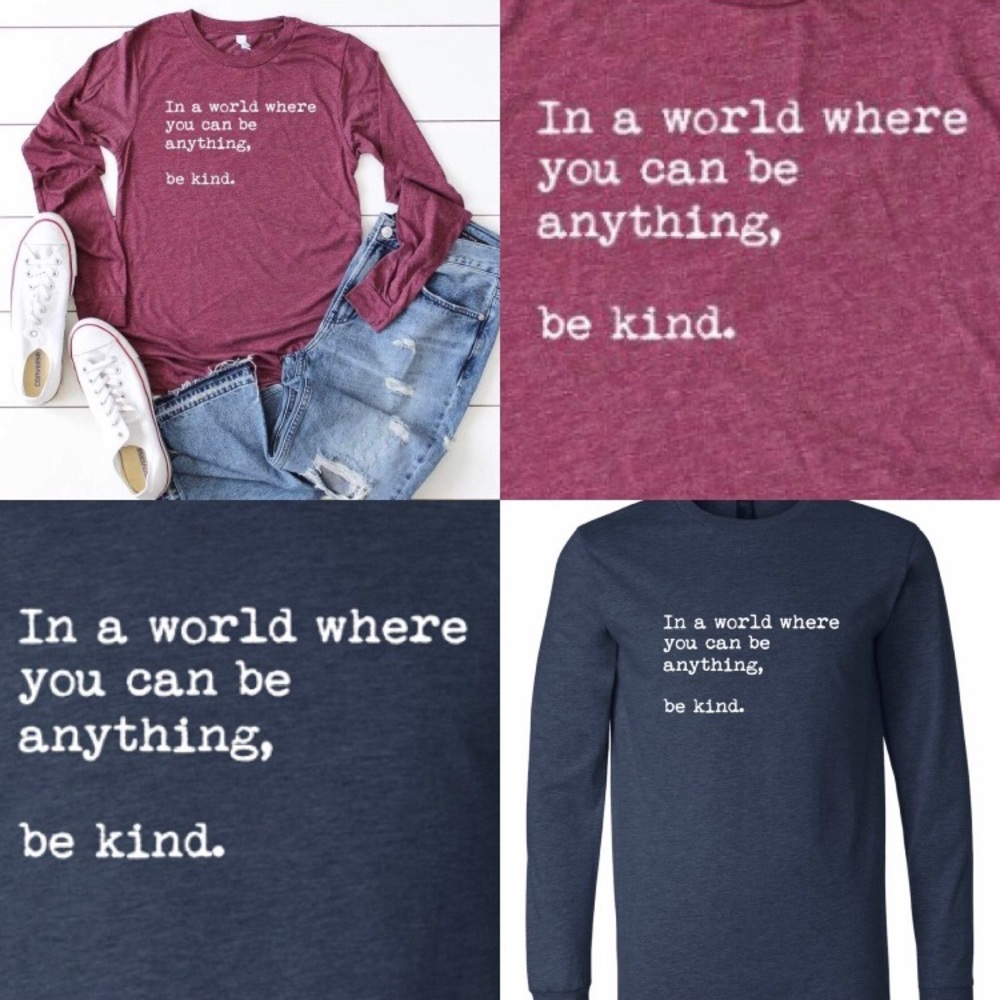 Graphic Tee Unisex “Be Kind” Long Sleeve Tee Shirt in Blue or Maroon - Picture 2 of 16